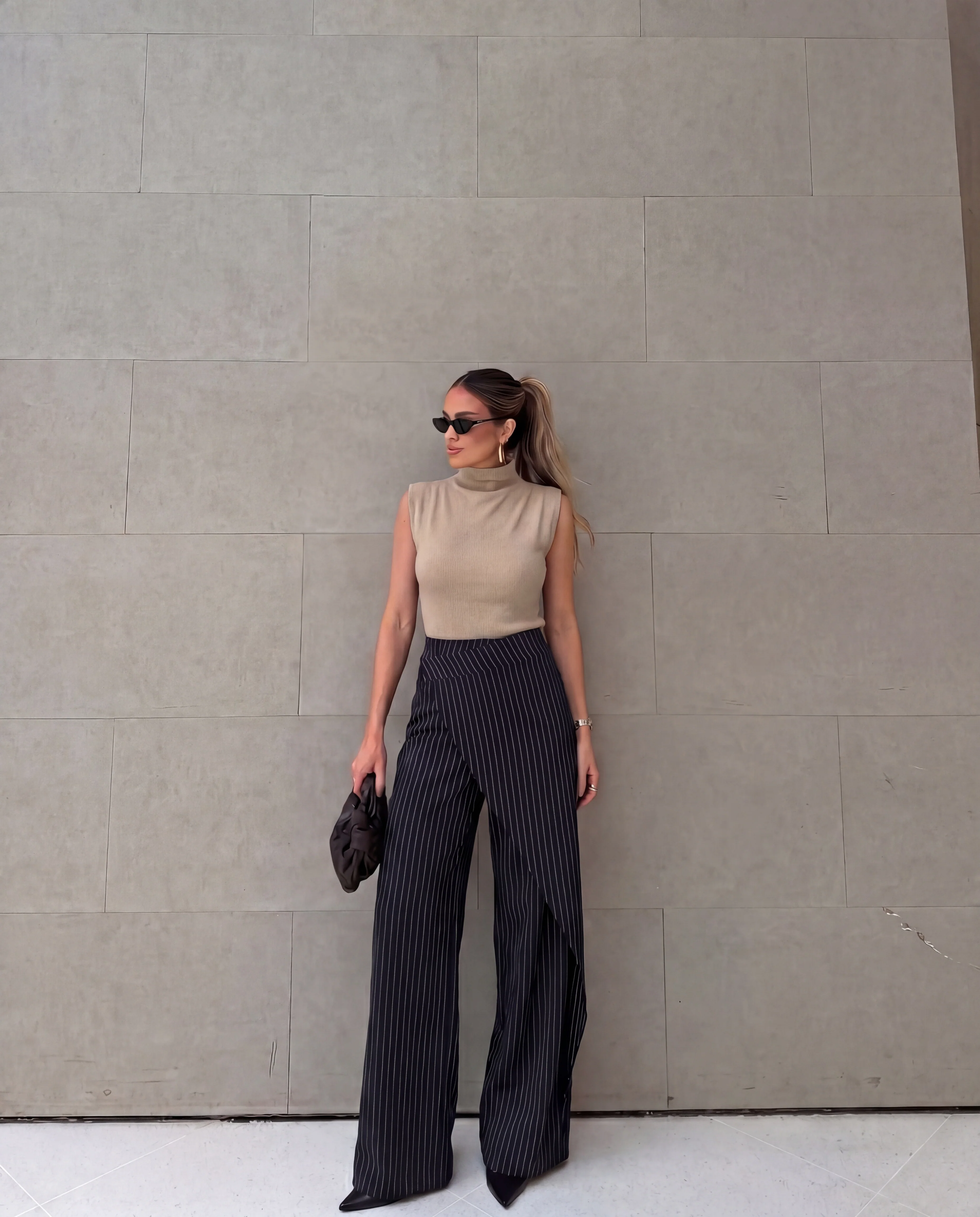Asymmetric Wrap Pinstripe Wide-Leg Trousers - Image 2