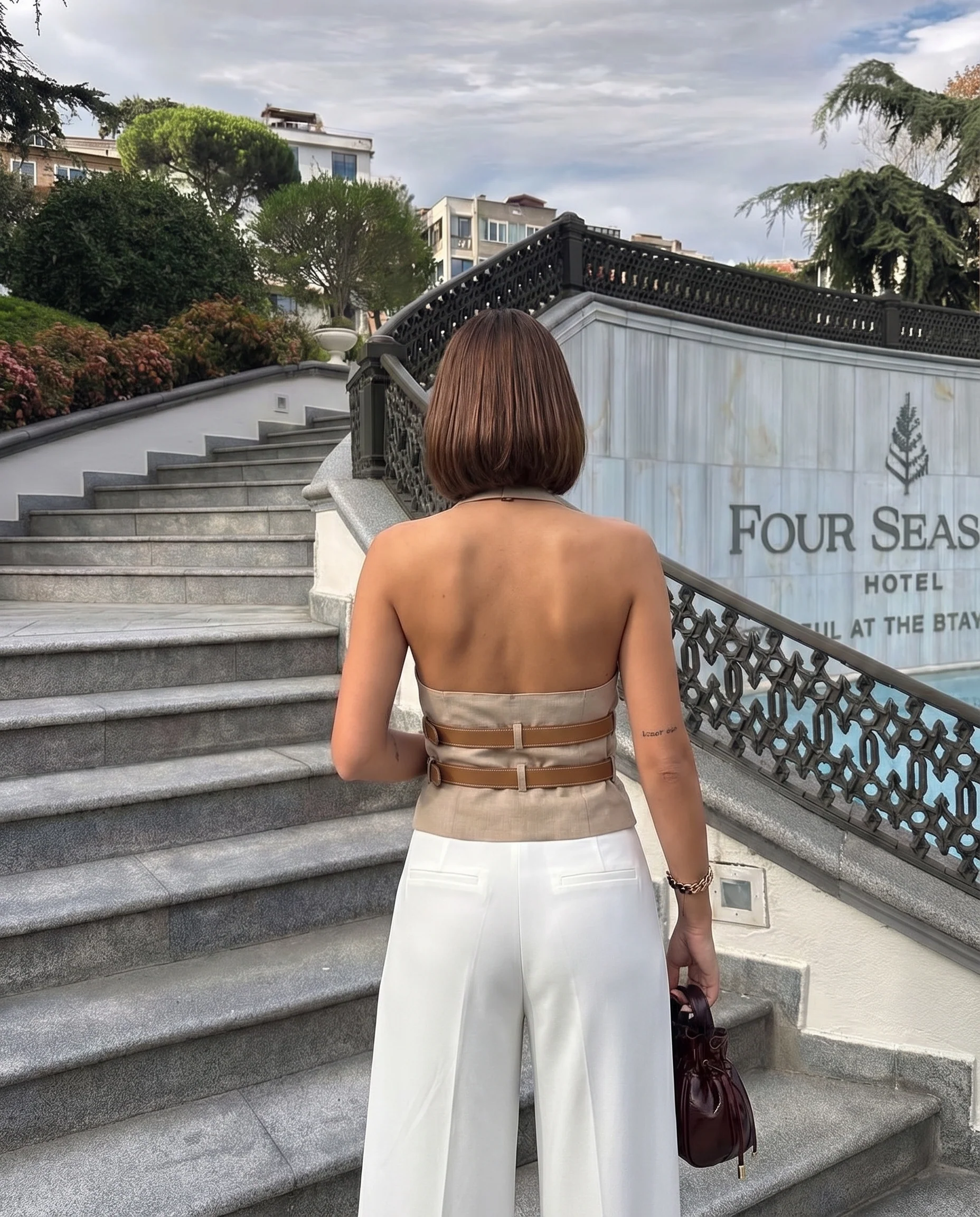 Beige Belted Halter Vest Top - Image 3