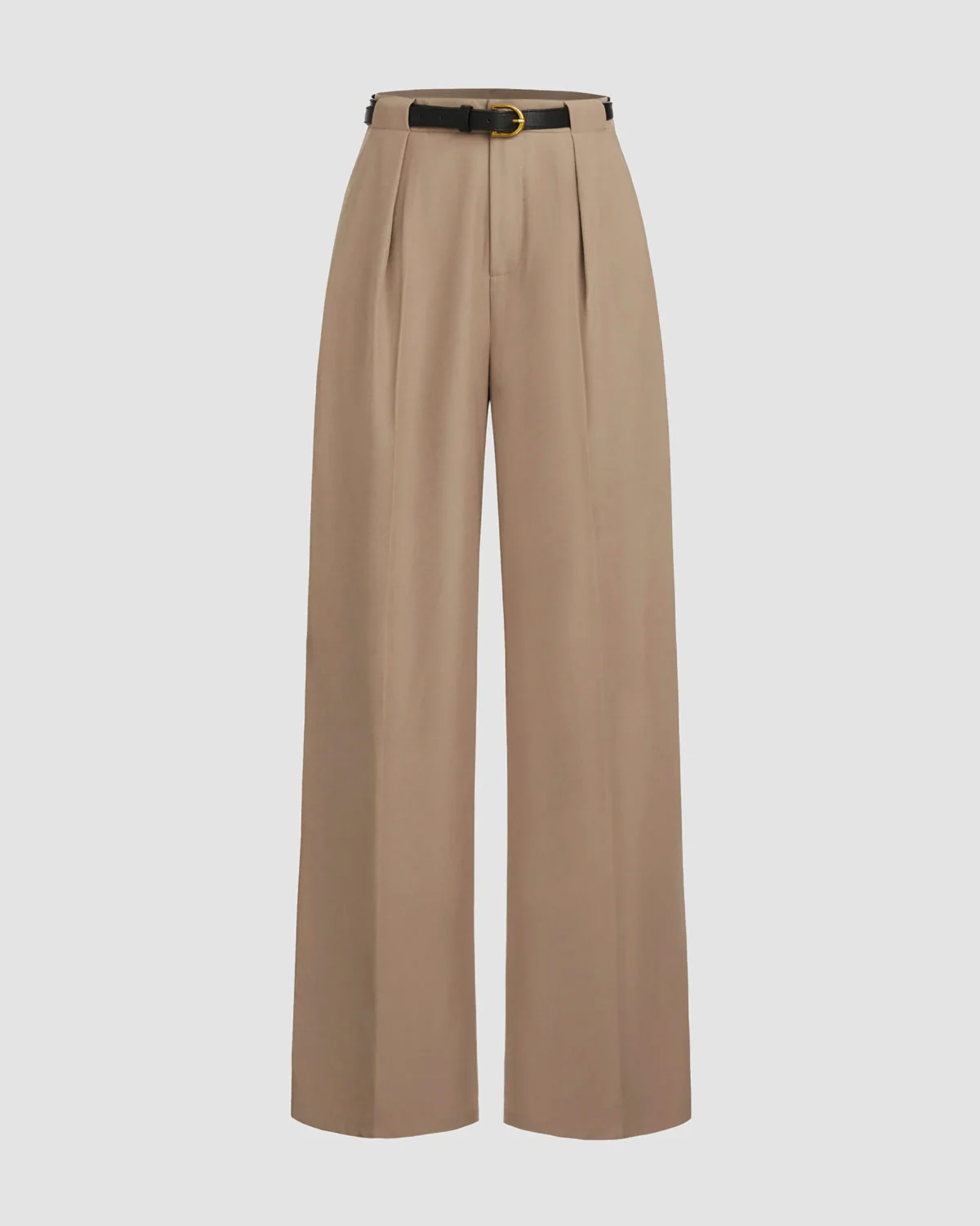 Beige Pleated Pants With Belt
