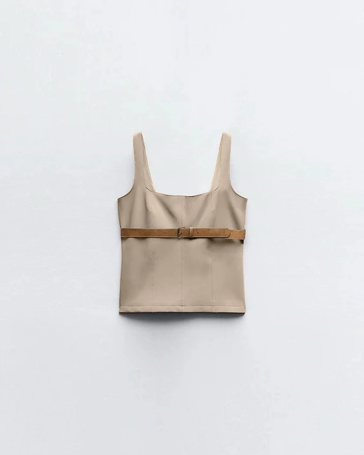 Beige Square Neck Belted Top - Image 3