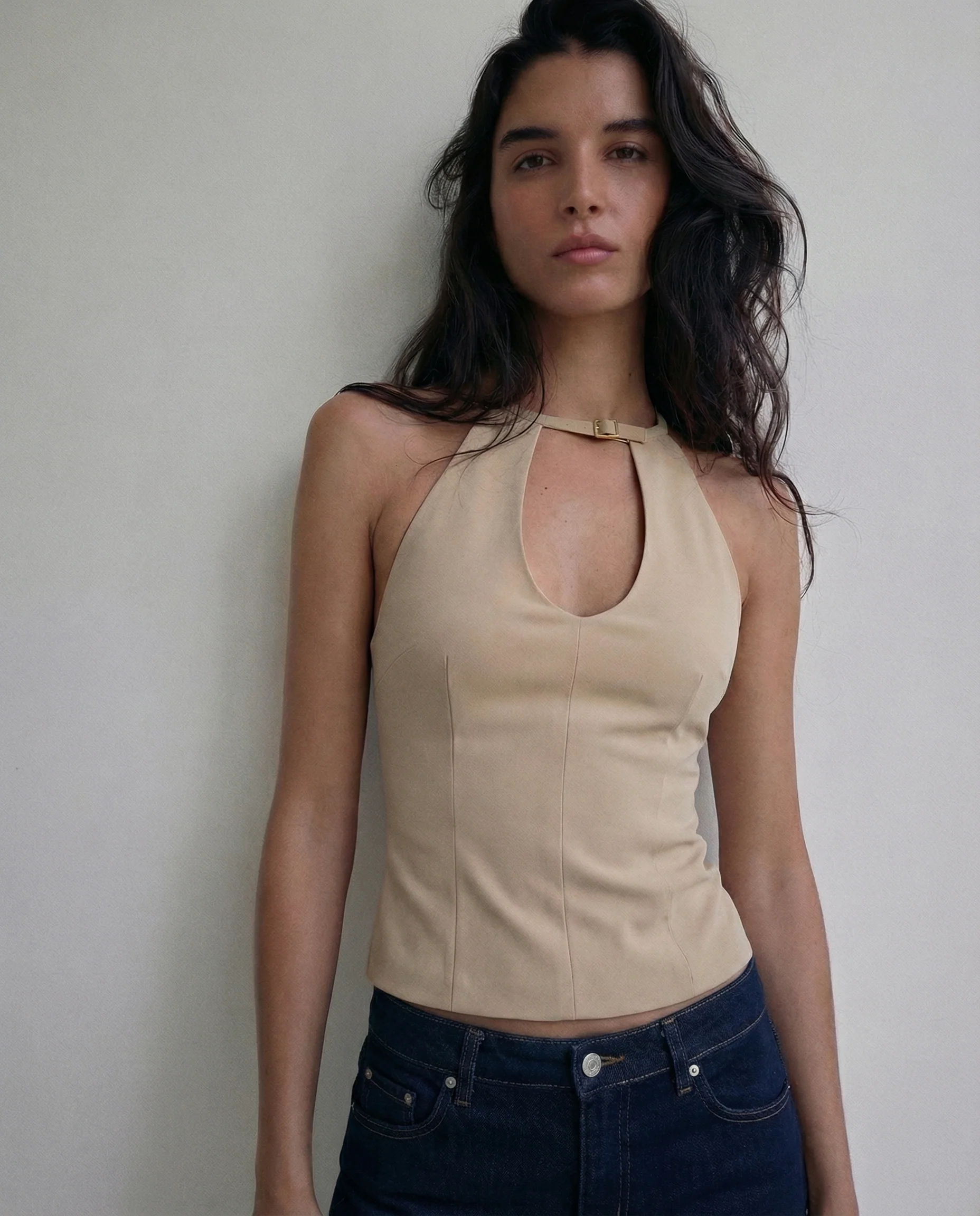 Beige Keyhole Halter Top - Image 2