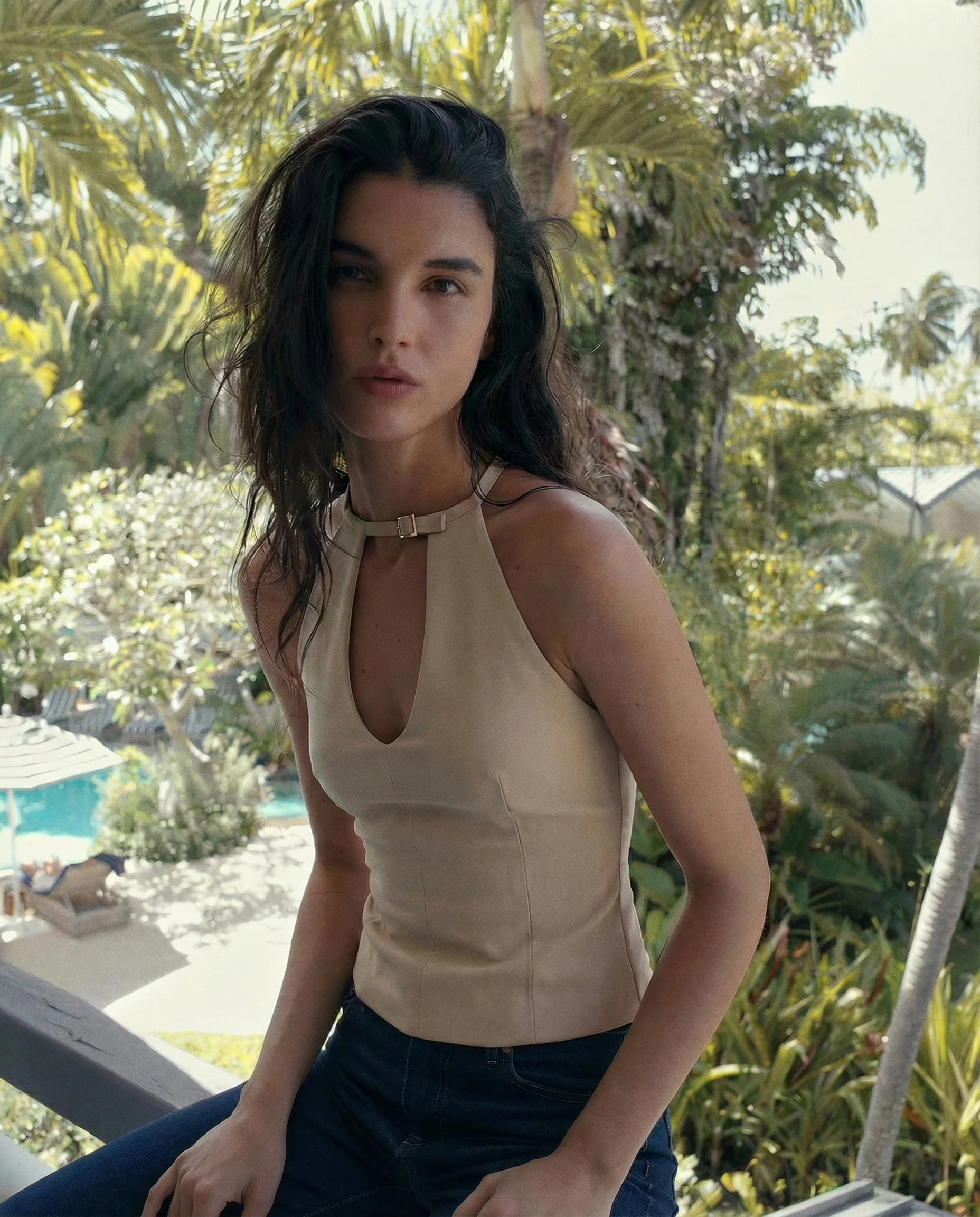 Beige Keyhole Halter Top - Image 3