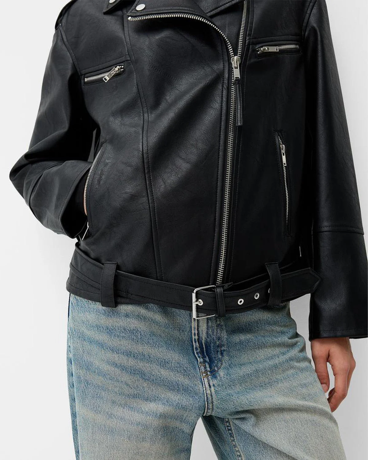 Belted Zip-Up Biker Jacket - Image 5