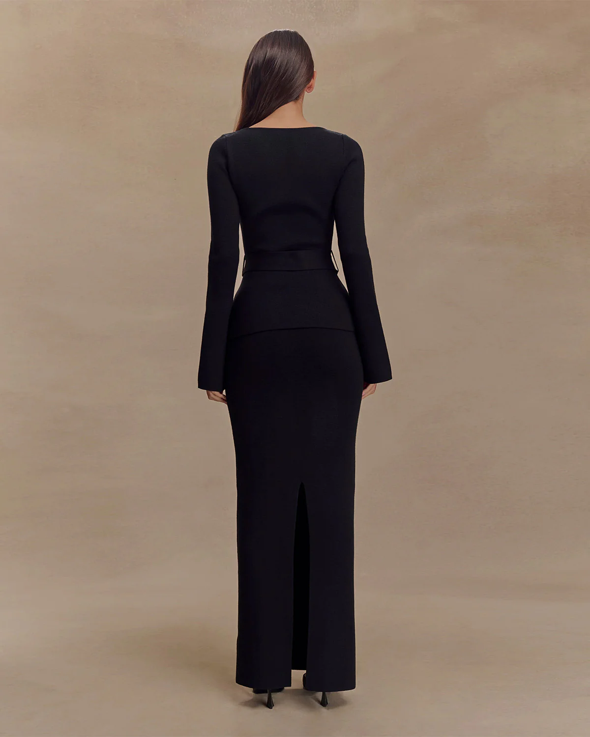 Black Belted Top and Pencil Skirt Co Ord Set - Image 3