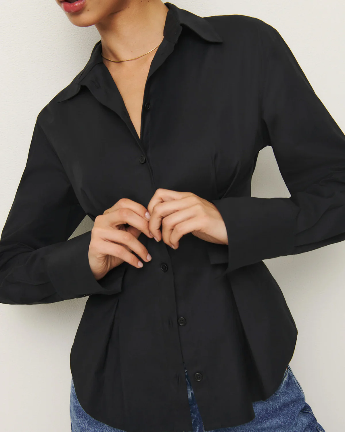 Black Buttoned Flared Hem Shirt - Image 2