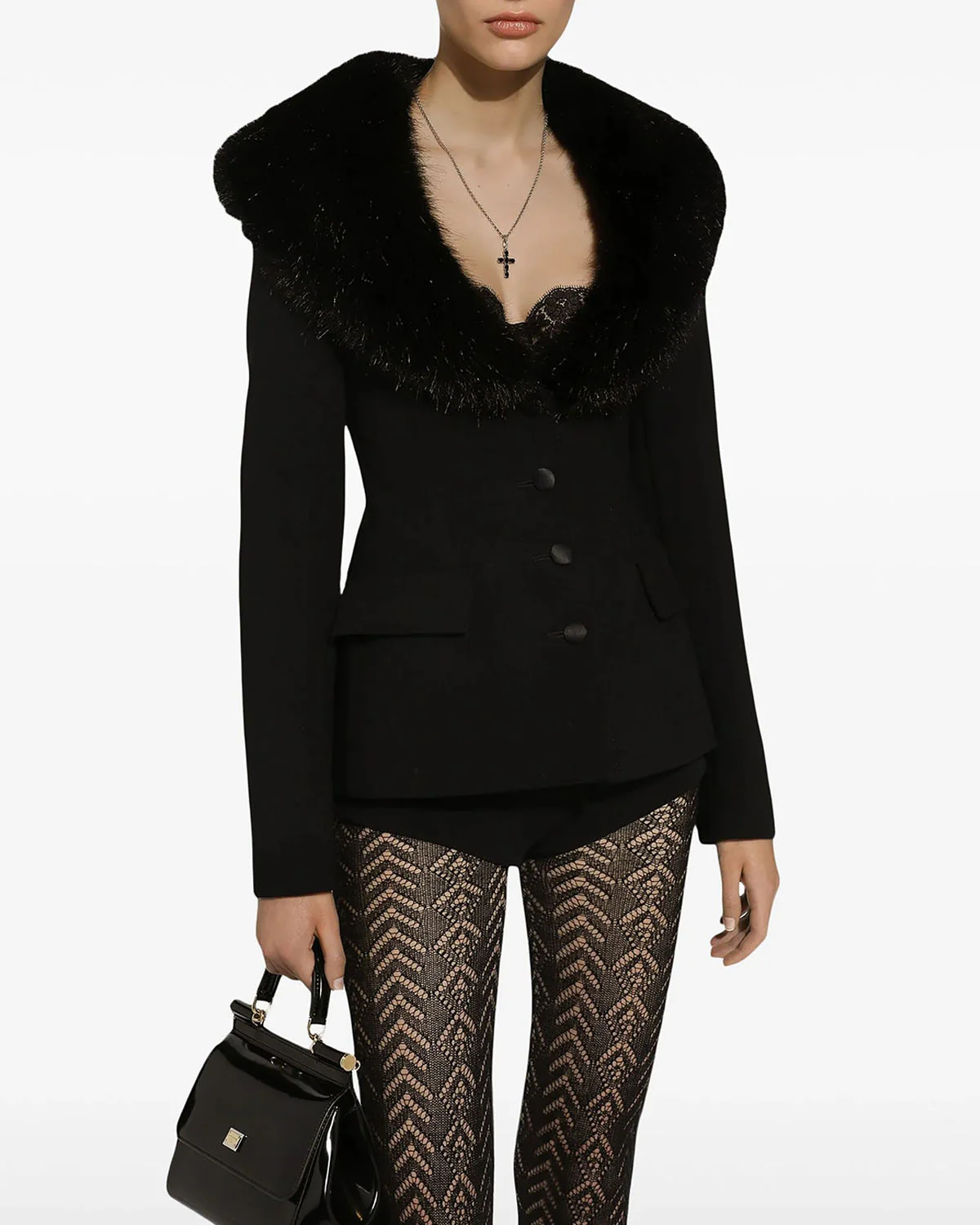 Black Fur Collared Jacket