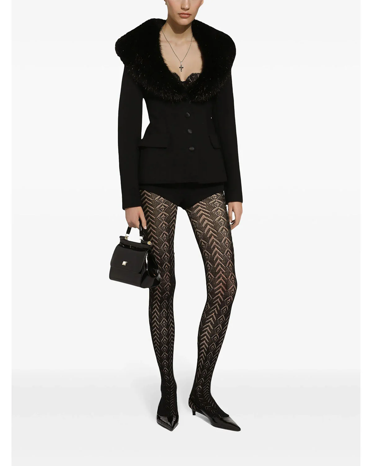 Black Fur Collared Jacket - Image 2