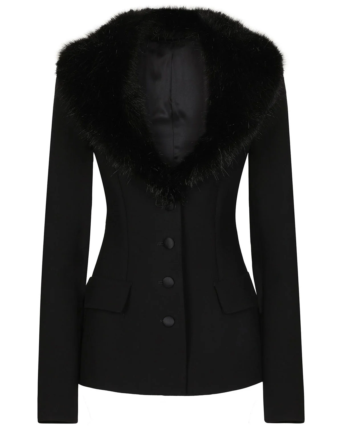 Black Fur Collared Jacket - Image 4