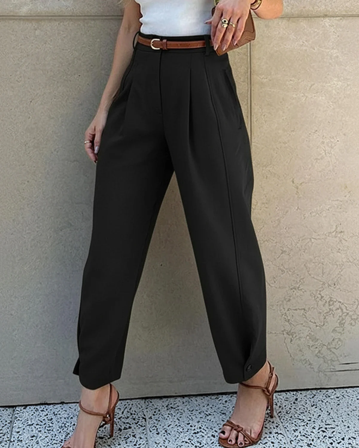 Black High Waist Trouser With Belt - Image 2