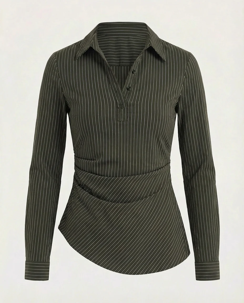 Black Pinstripe Asymmetric Hem Shirt - Image 6
