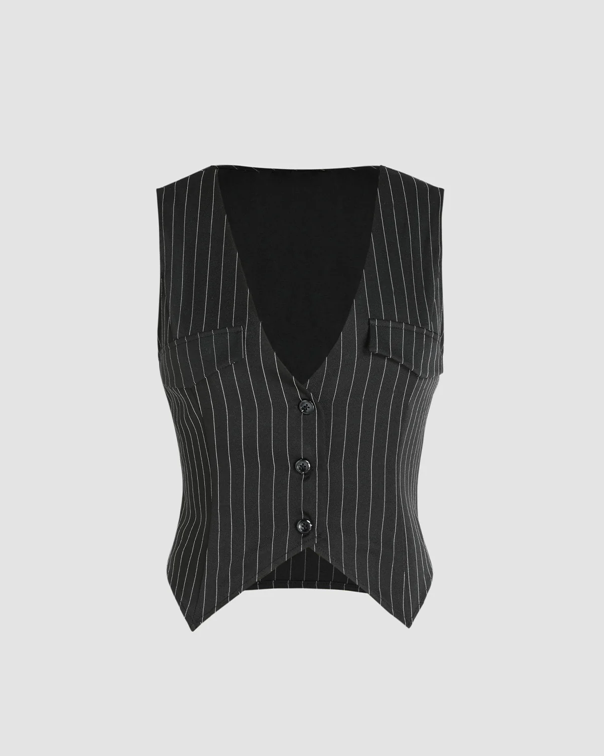 Black Pinstripes Notch Hem Vest - Image 5