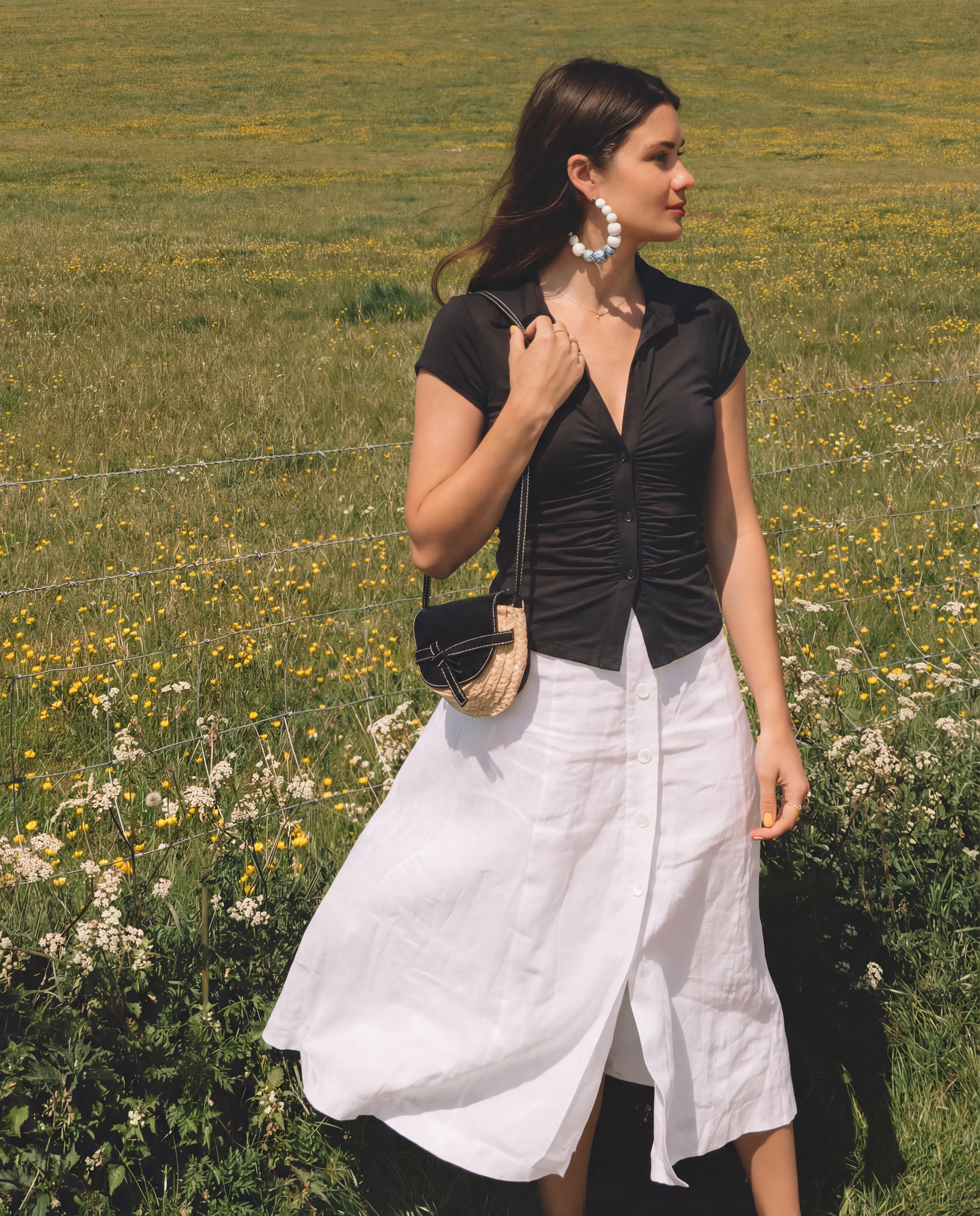 Black Ruched Buttoned Shirt - Image 3