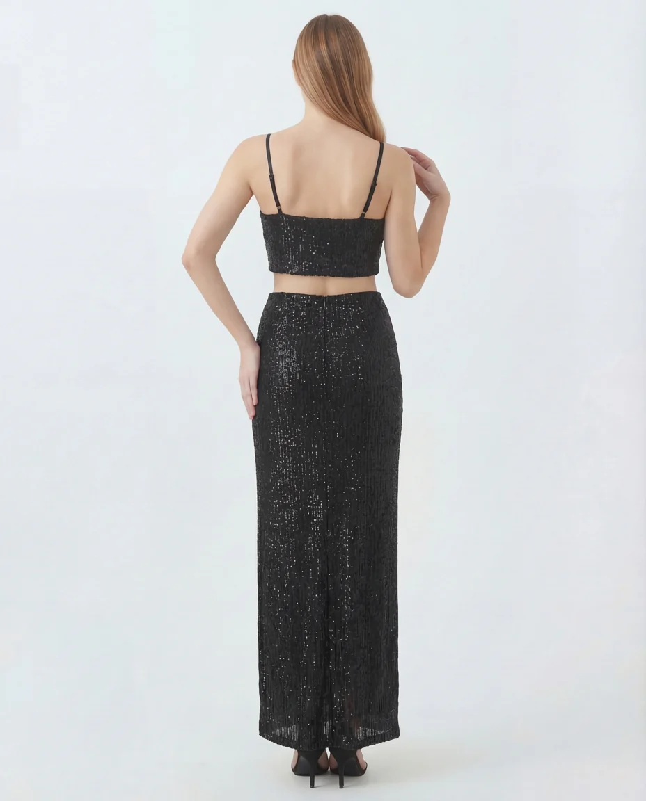 Black Sequin Top and Skirt Coord Set - Image 3