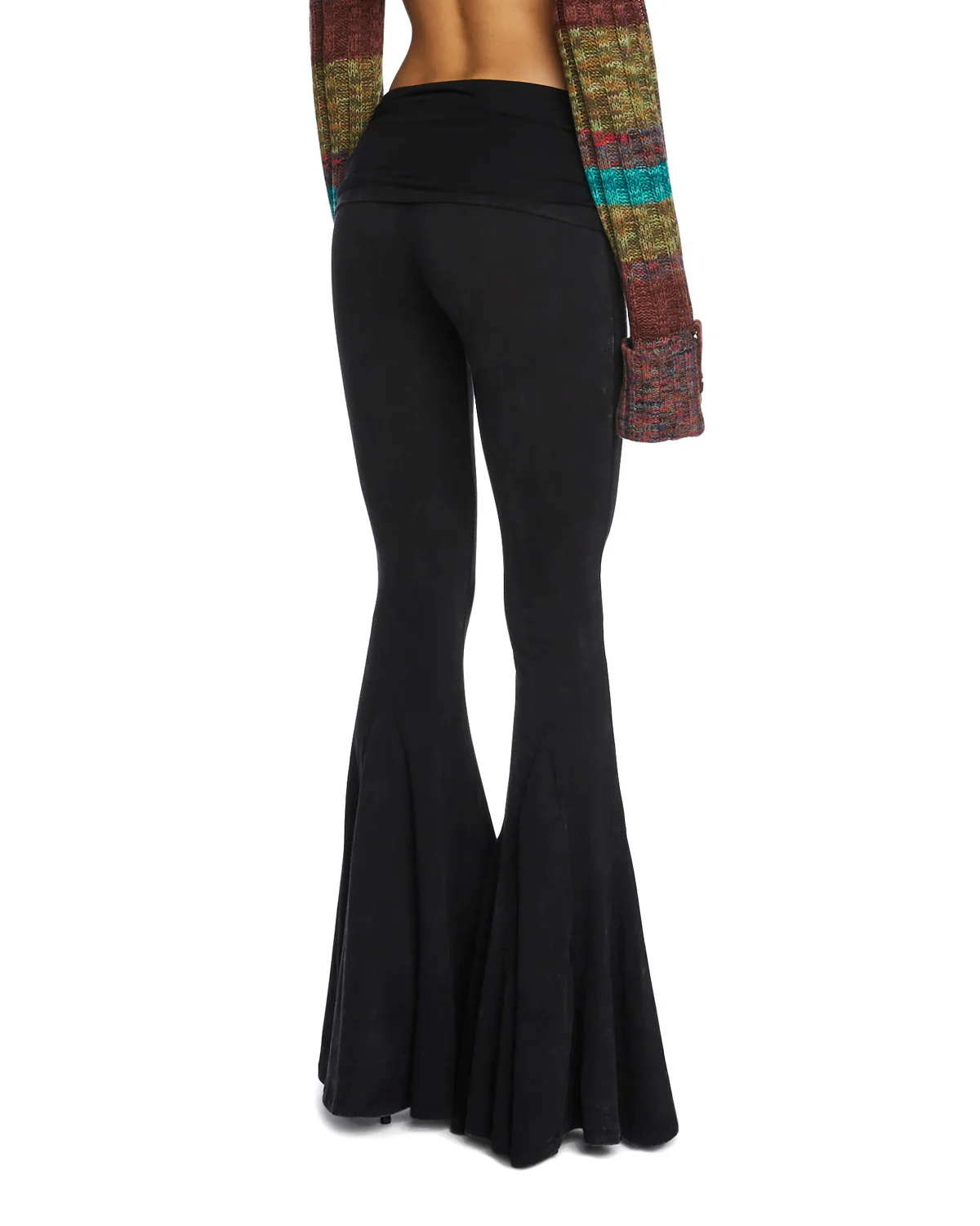 Black Skinny Flared Hem Pants - Image 3