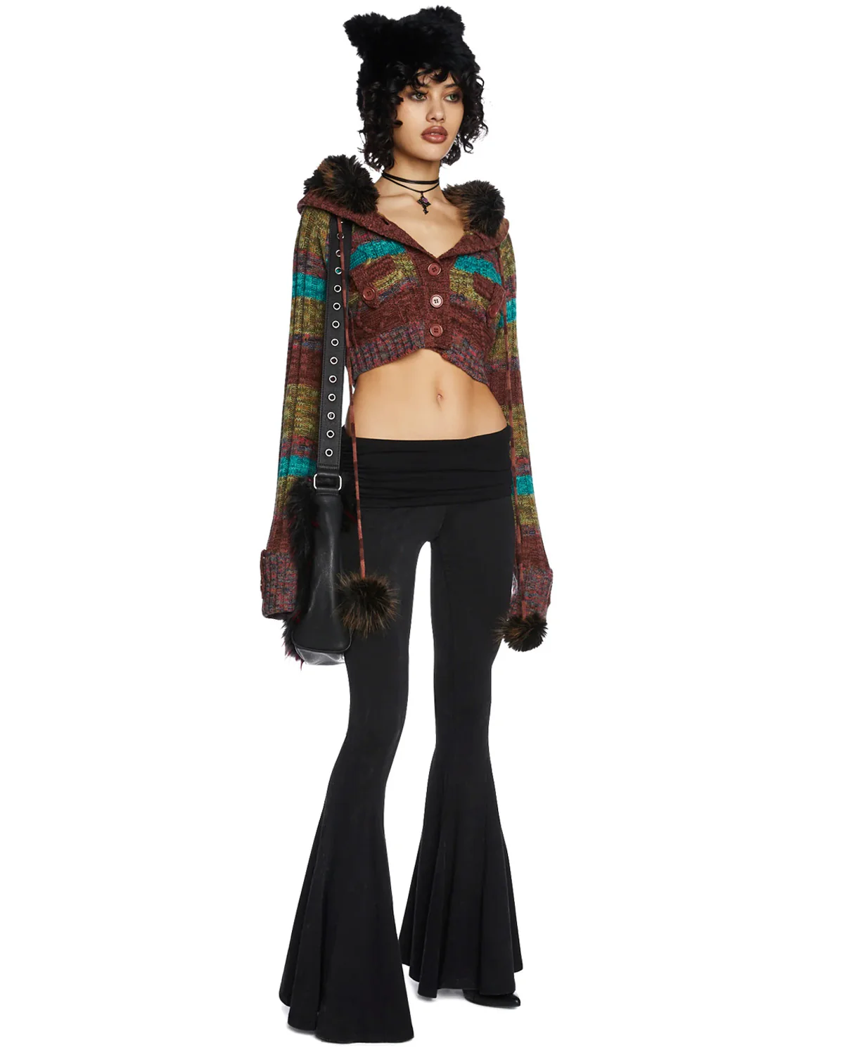 Black Skinny Flared Hem Pants - Image 5