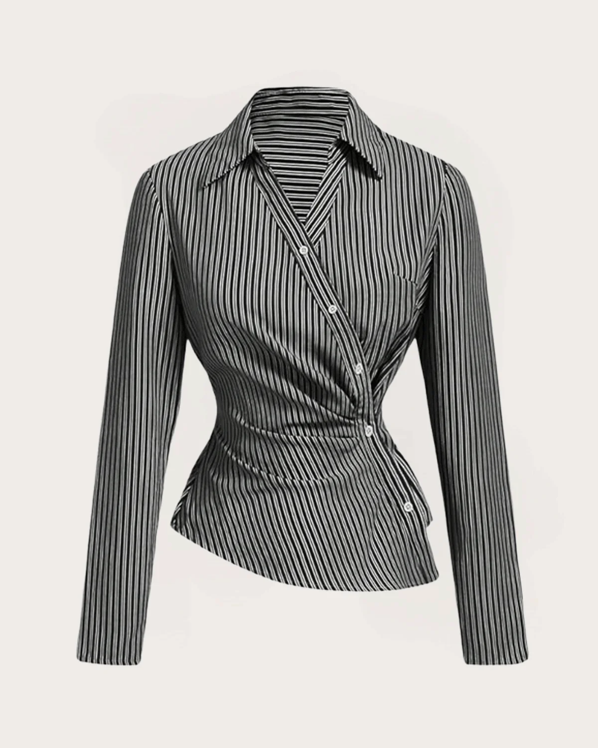 Black Stripe Asymmetric Hem Shirt - Image 2