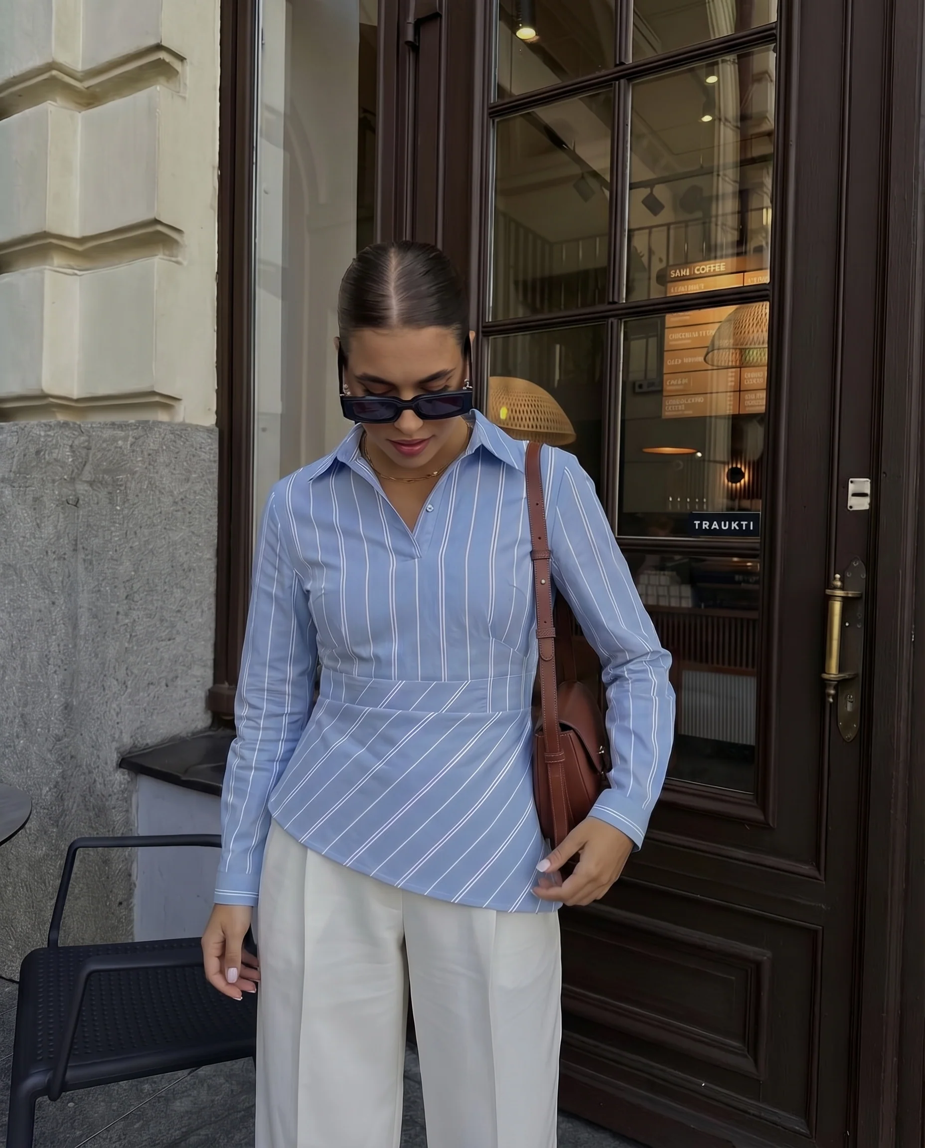 Blue Pinstripe Asymmetric Hem Shirt