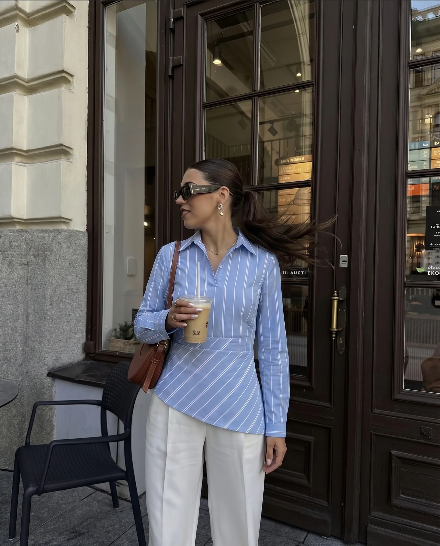 Blue Pinstripe Asymmetric Hem Shirt - Image 2