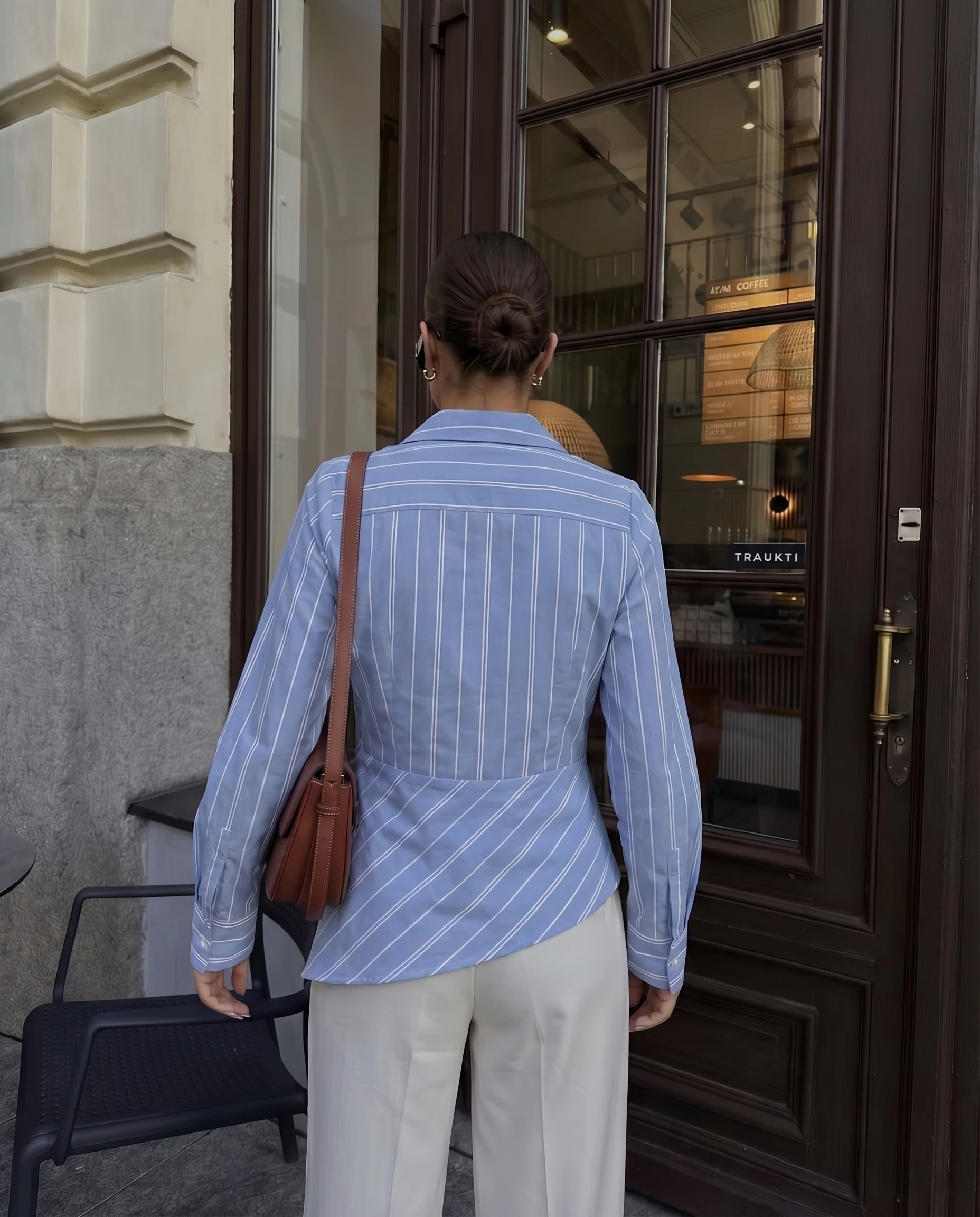 Blue Pinstripe Asymmetric Hem Shirt - Image 4