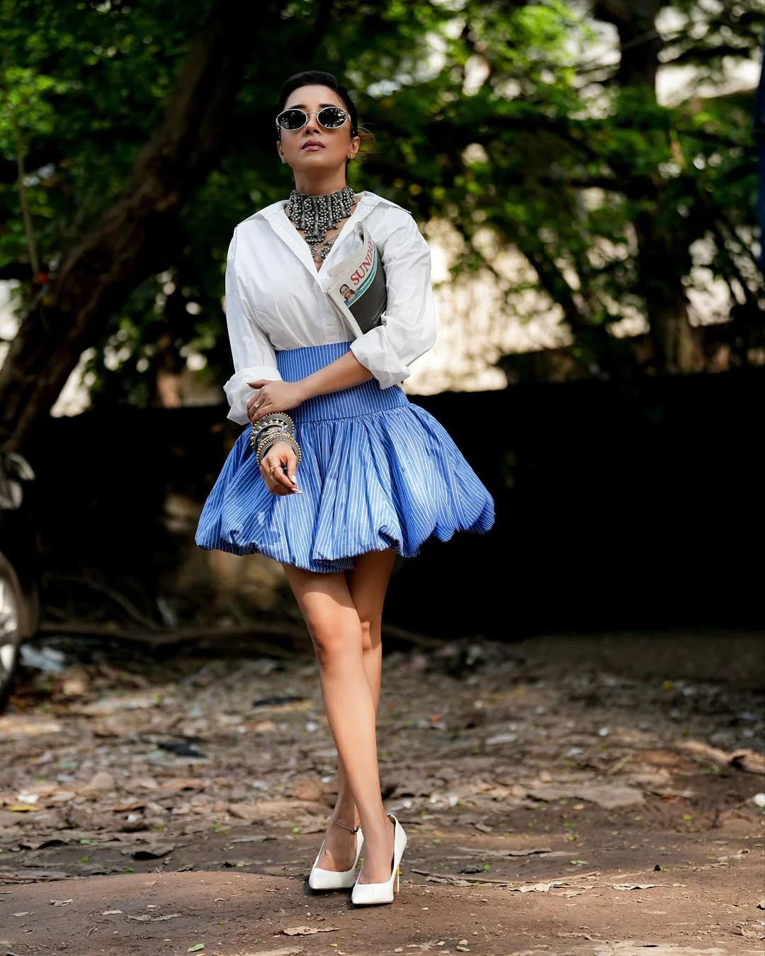 Blue Pinstripes Bubble Skirt - Image 4