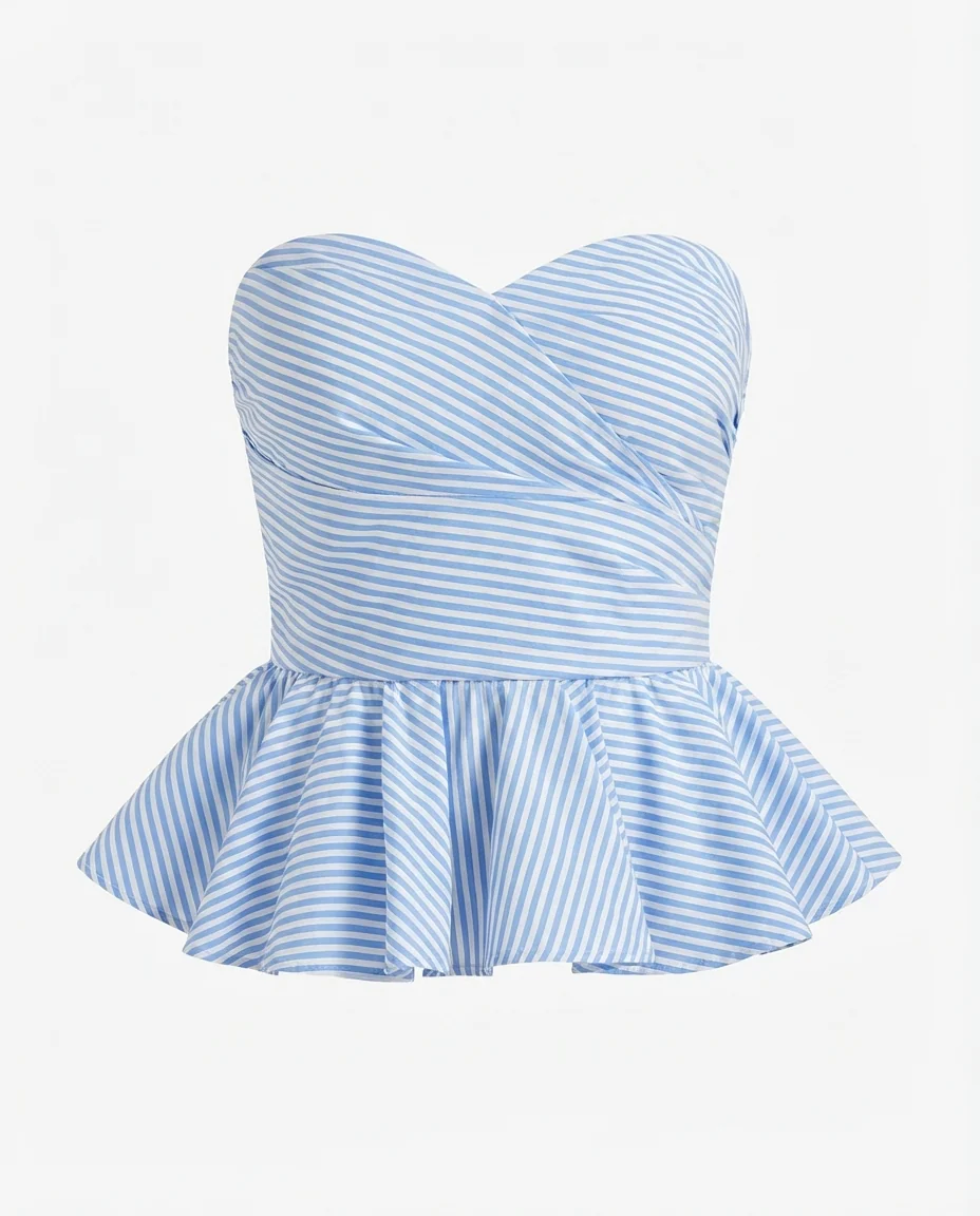 Blue Peplum Bandeau Top - Image 4