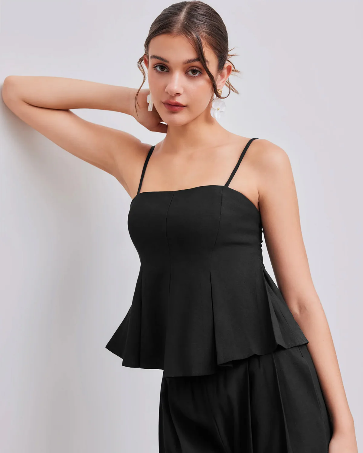 Box Pleats Black Fit And Flare Top - Image 2