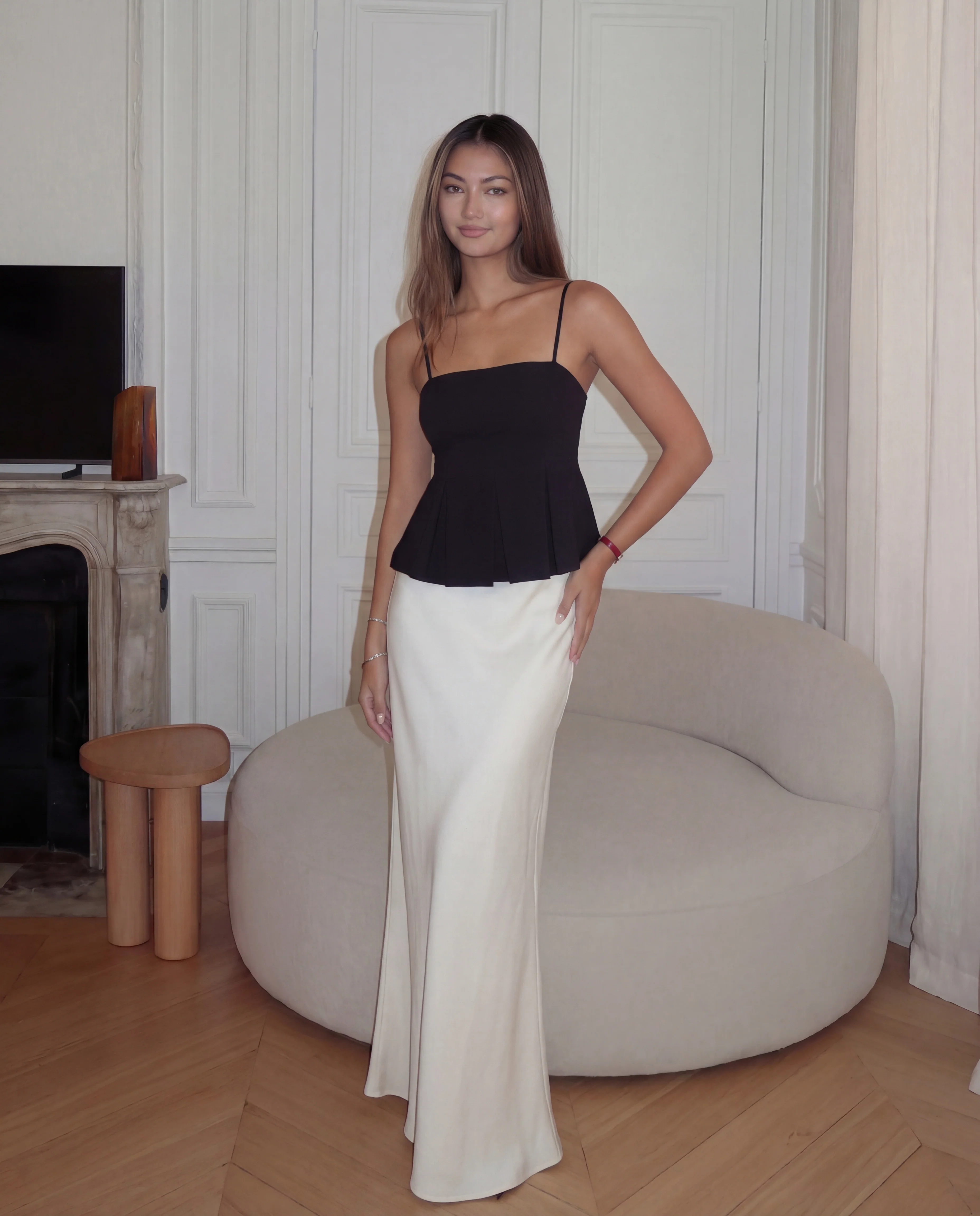 Black Pleated Spaghetti Cotton Top - Image 3