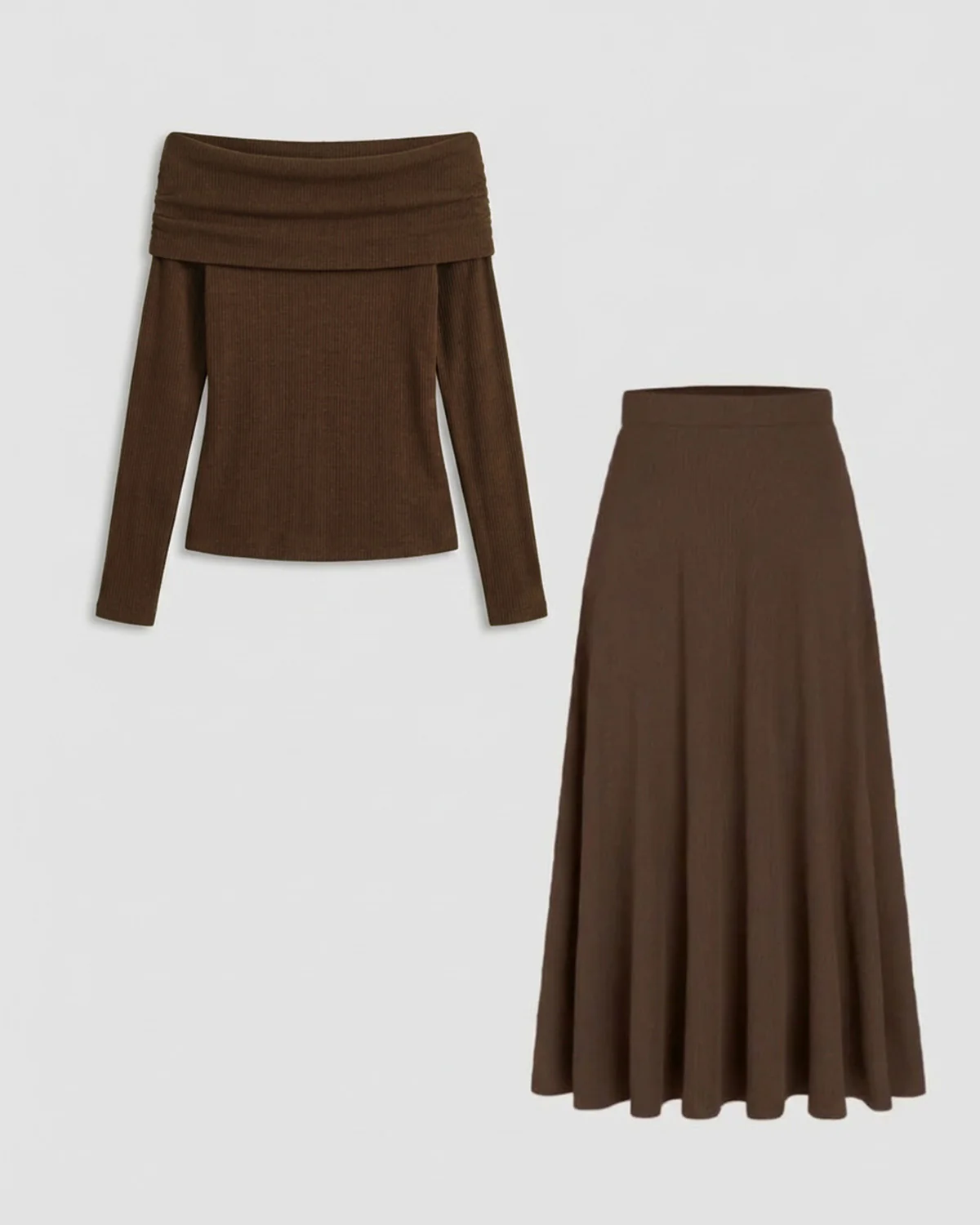 Brown Bardot Top With Skirt - Coord Set - Image 6