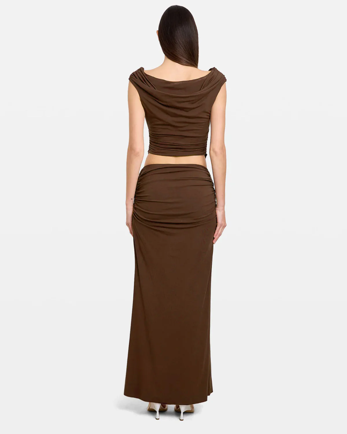 Brown Draped Top And Skirt Set - Image 3