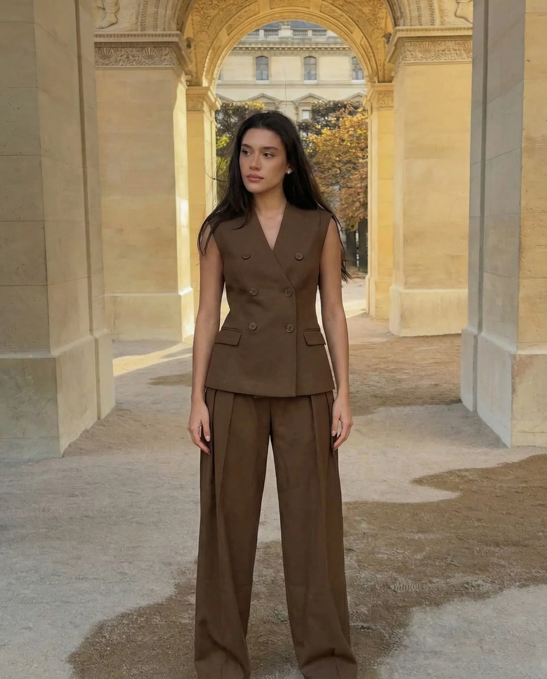 Brown Waist Coat Suit Set
