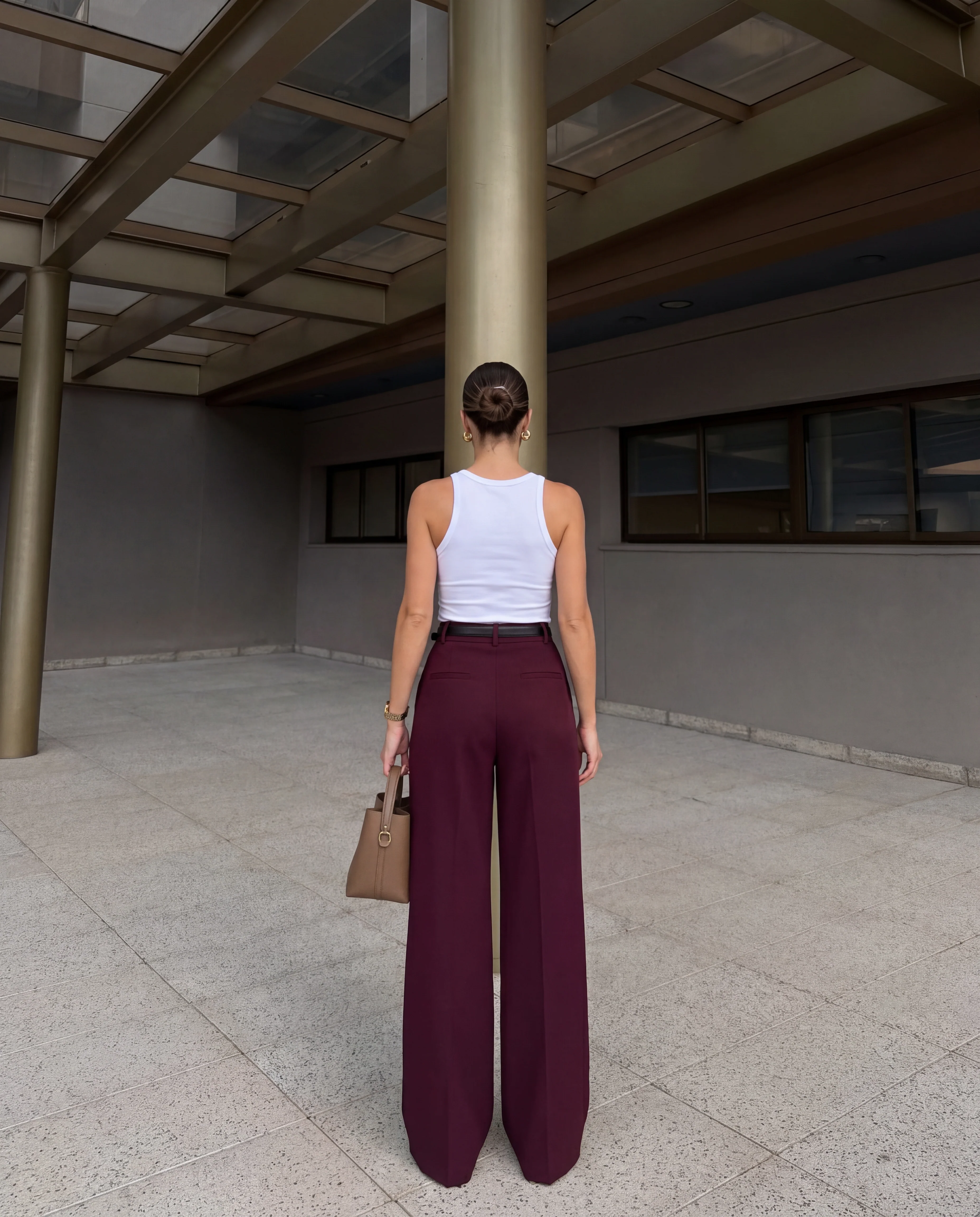 Maroon High-Rise Wide-Leg Pants - Image 3
