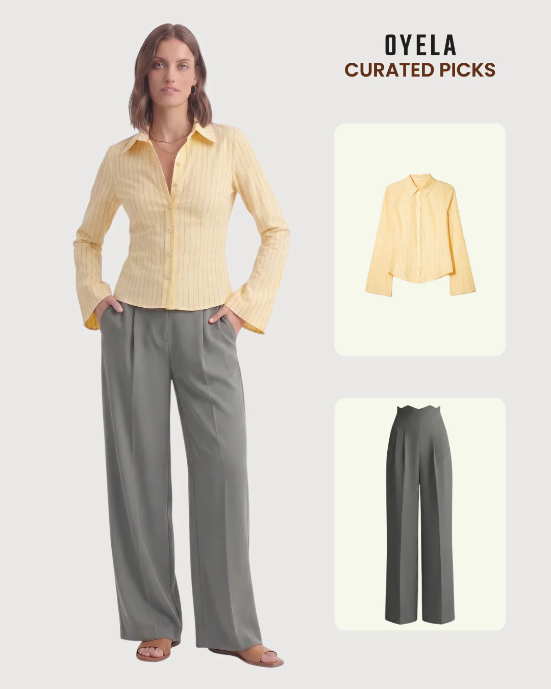 Butter Yellow Pinstripes Flared Shirt and Corset Waist Pleated pants