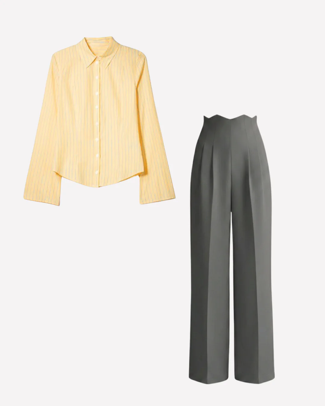 Butter Yellow Pinstripes Flared Shirt and Corset Waist Pleated pants - Image 2