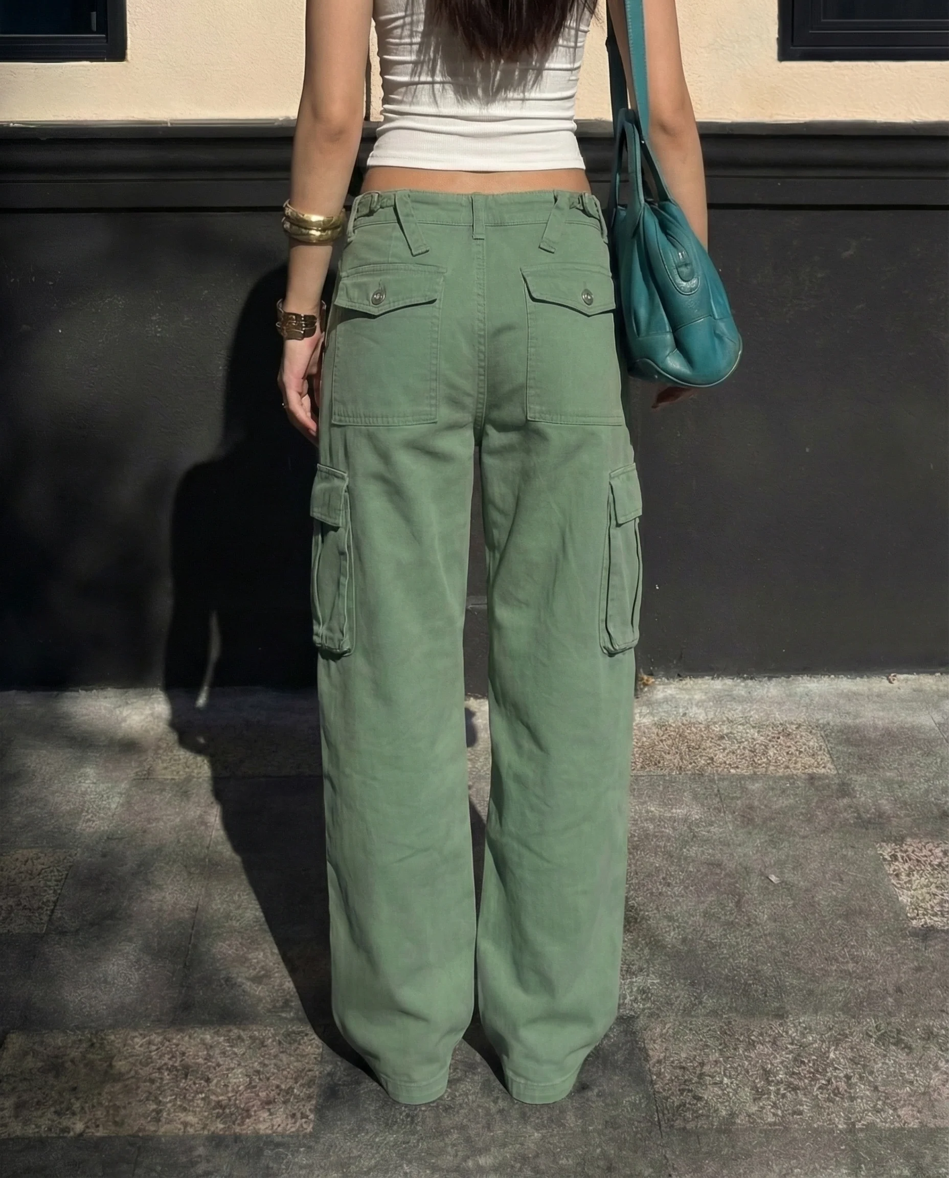 Green Wide Leg Adjustable Cargo - Image 3