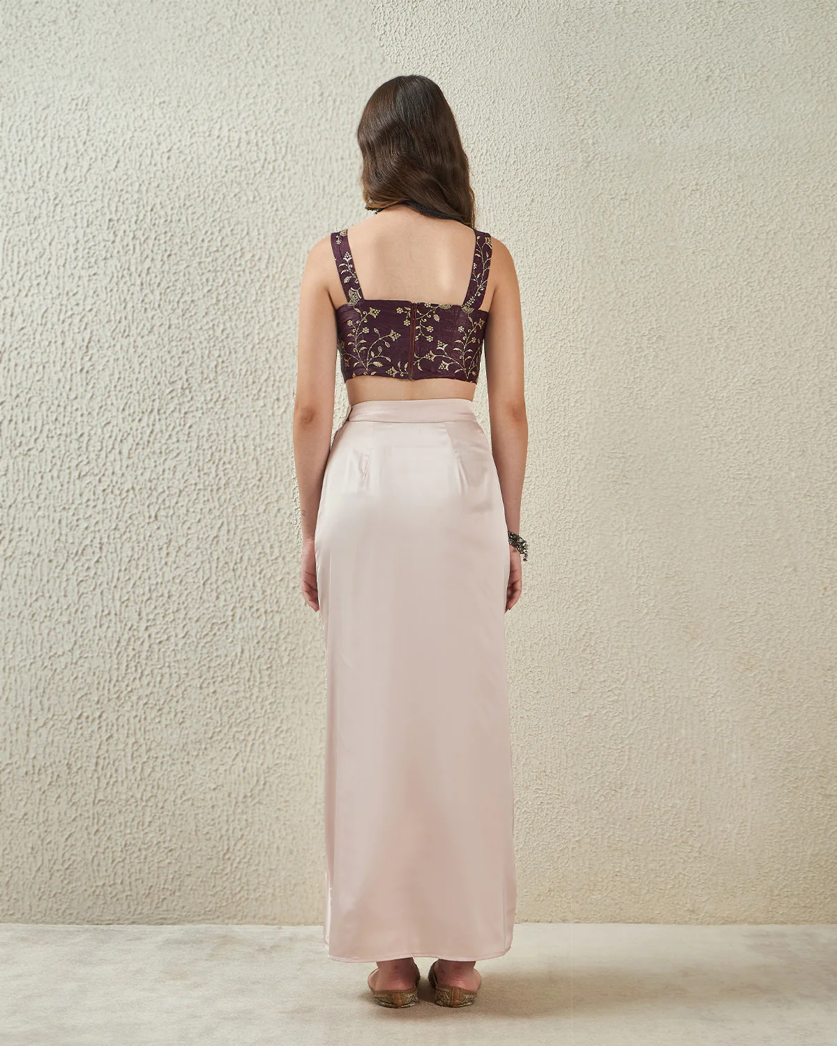 Satin Silk Draped Skirt - Champagne - Image 5