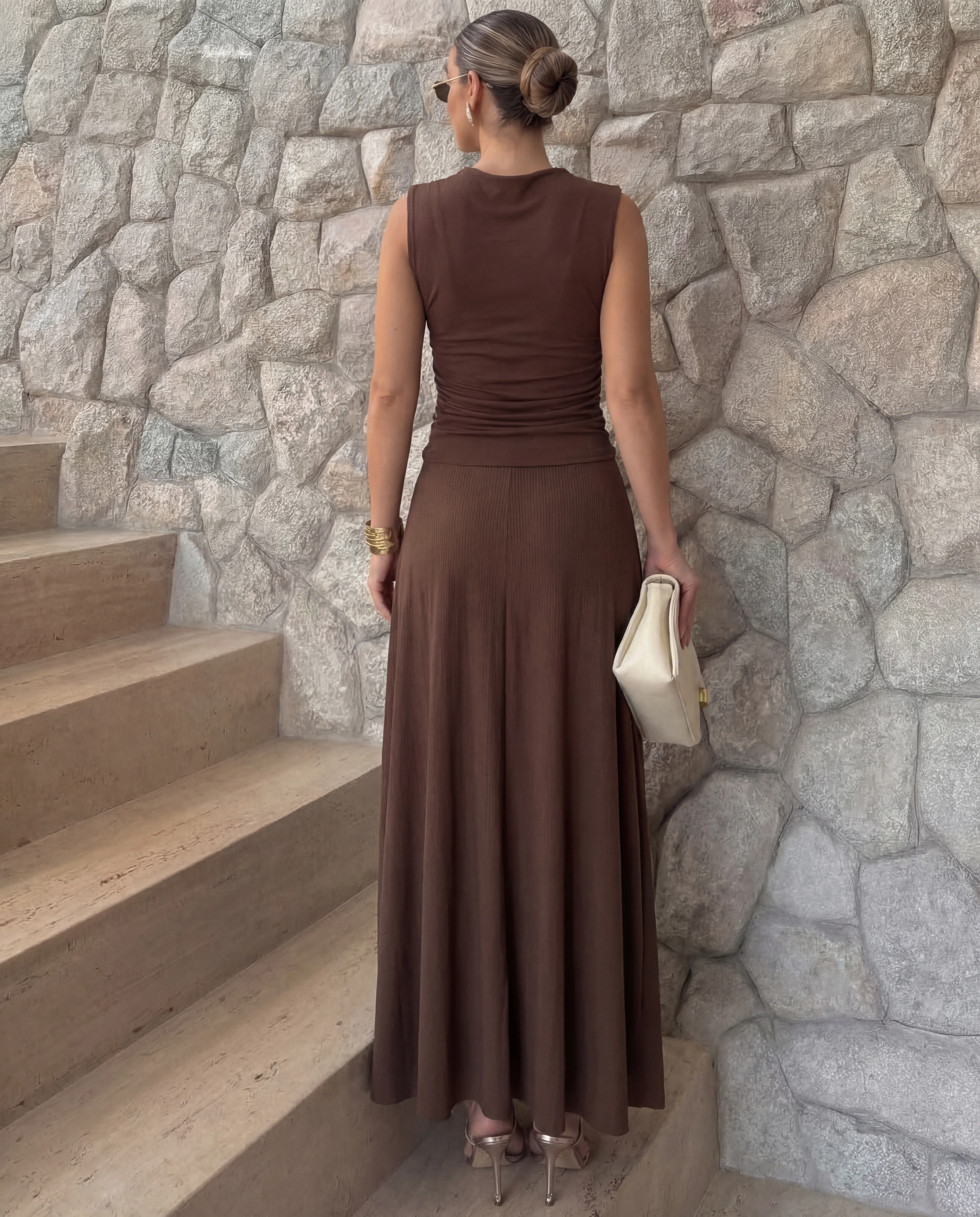 Cocoa Cowl Neck Top and Skirt Coord Set - Image 3