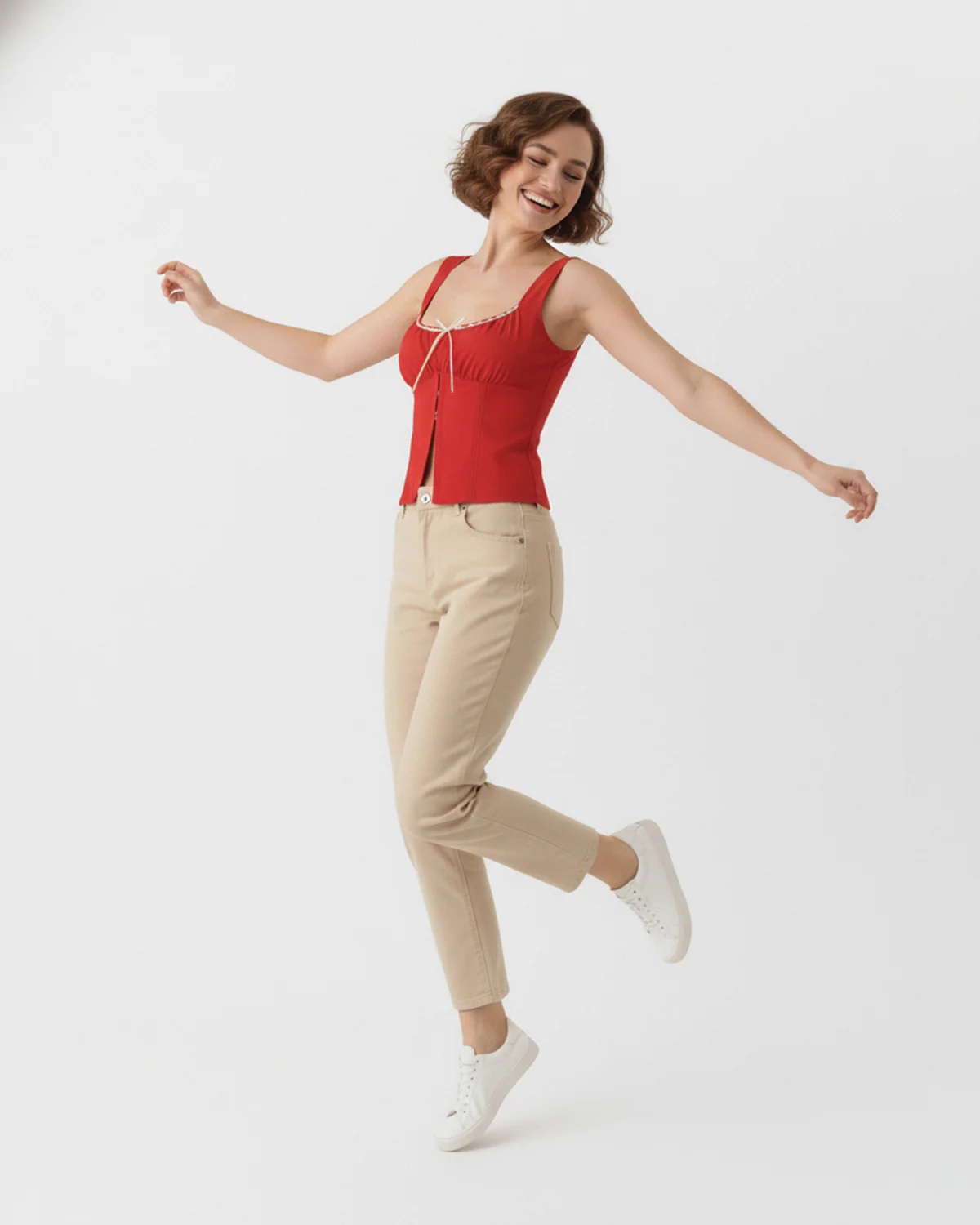 Contrast Piping Corset Top In Red - Image 5