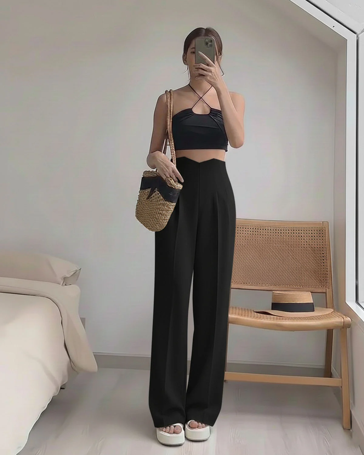 Corset Waist Pleated Pants - Black - Image 2