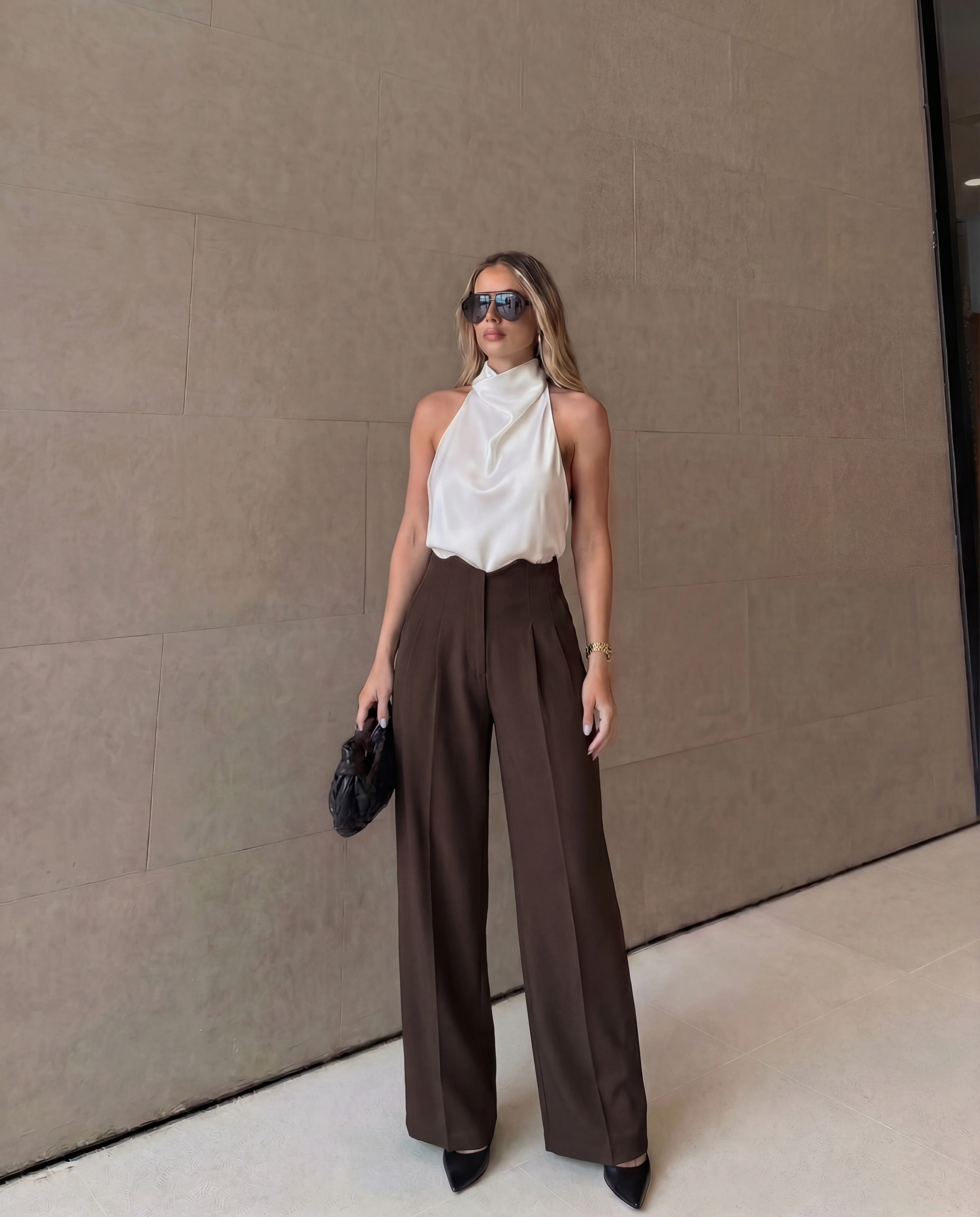 Mocha Brown Corset Waist Tailored Pants - Image 2