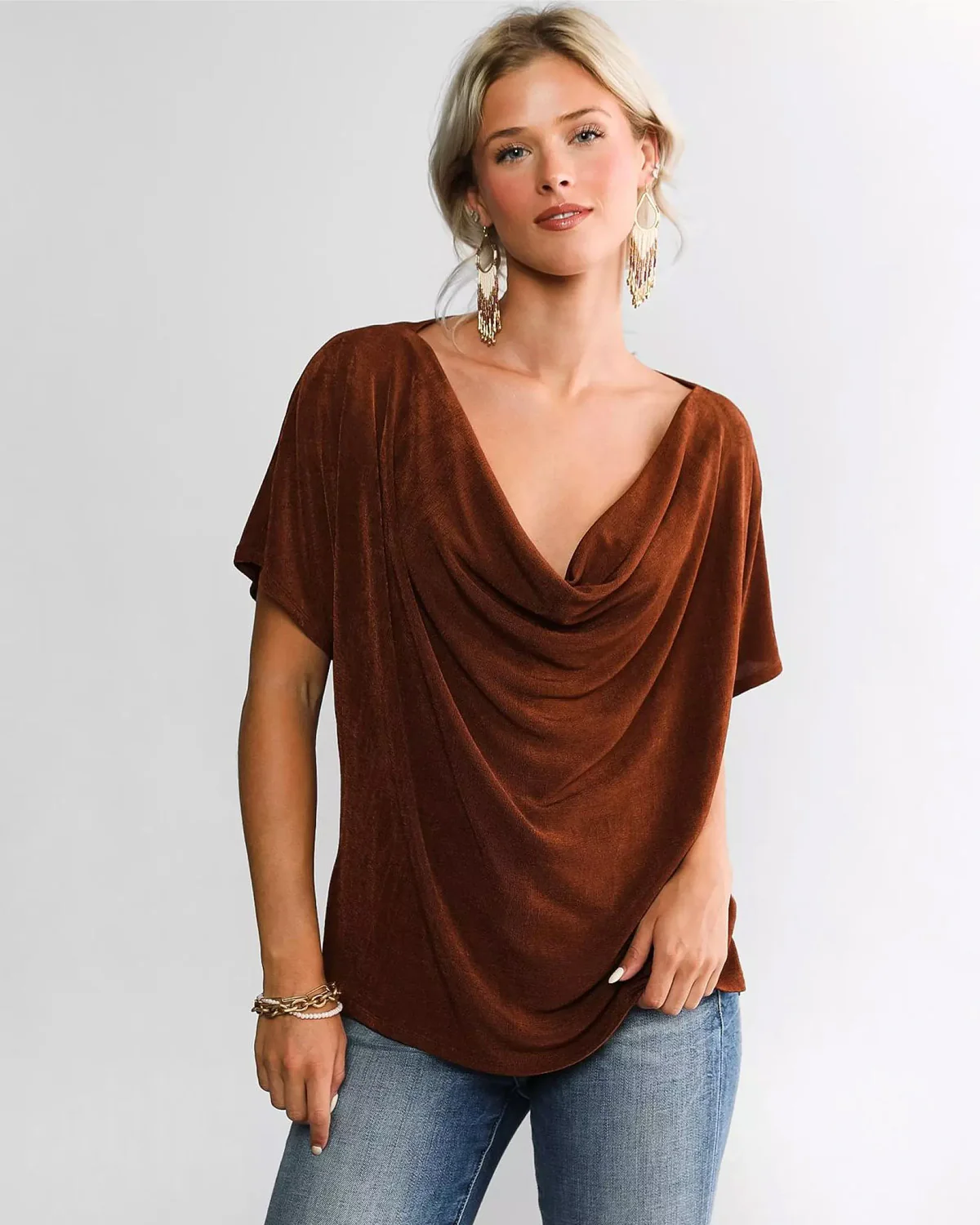 Cowl Neck Short Sleeves Casual Top