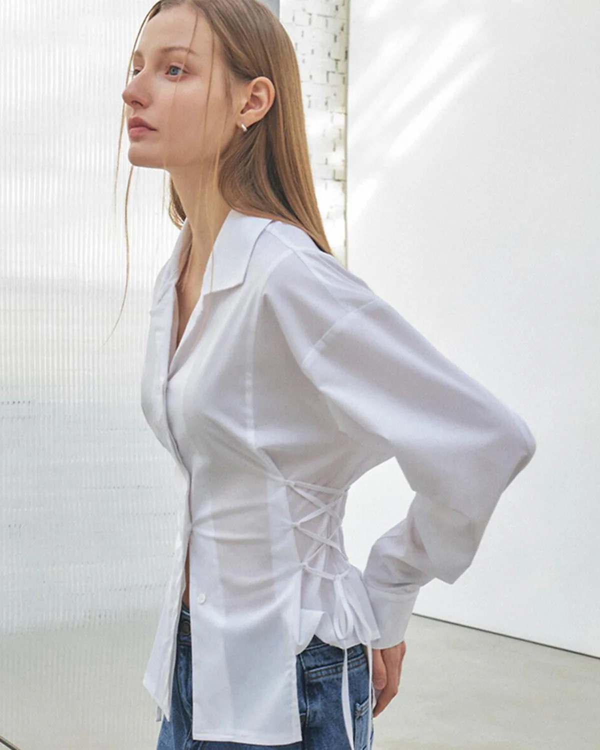 Criss Cross Lace Up Fitted Shirt - Image 3