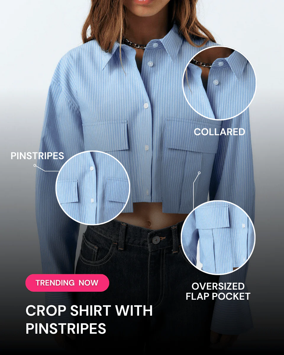 Pinstripes Crop Shirt - Cotton - Image 5