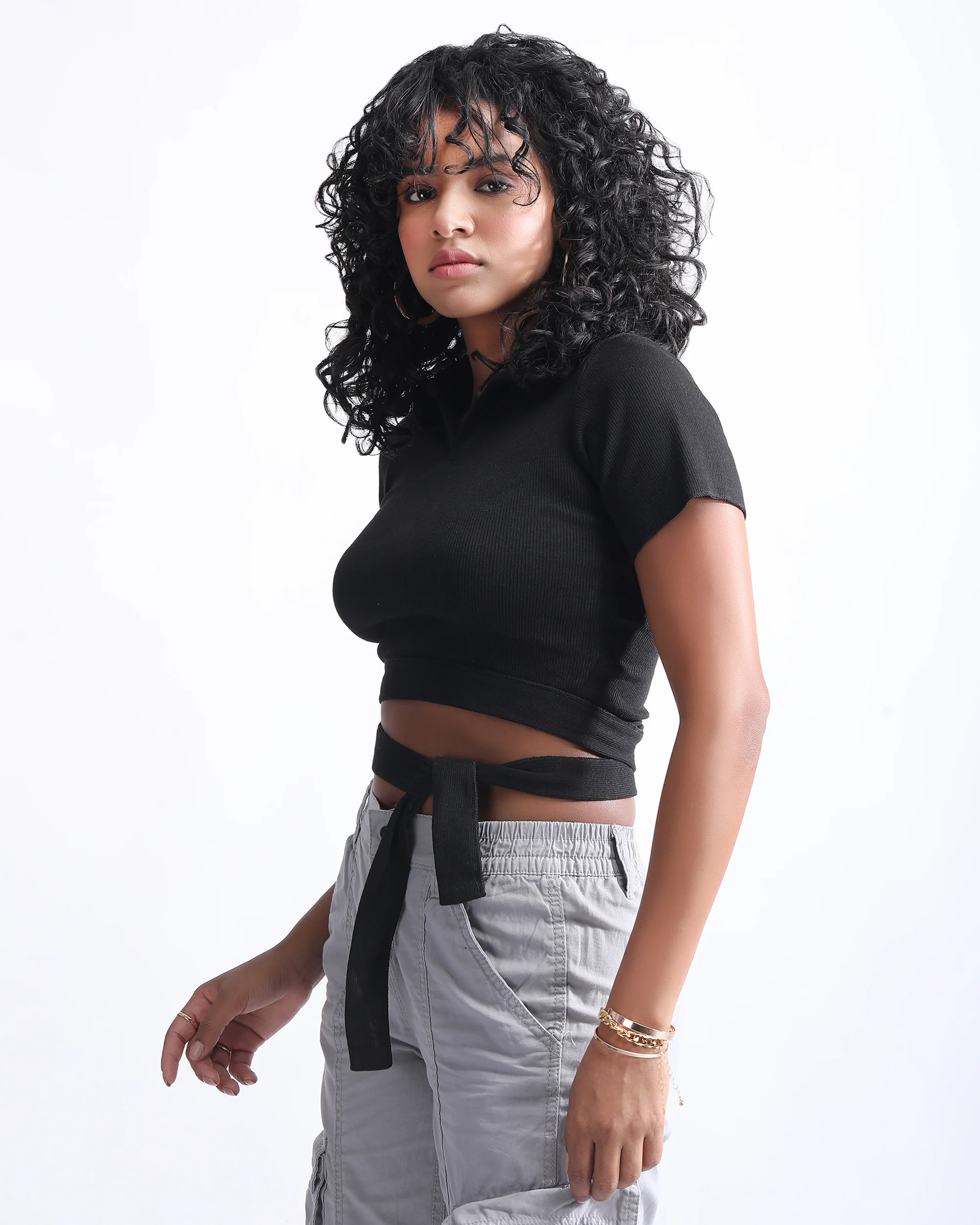 Tie Knot Ribbed Crop Top - Image 2