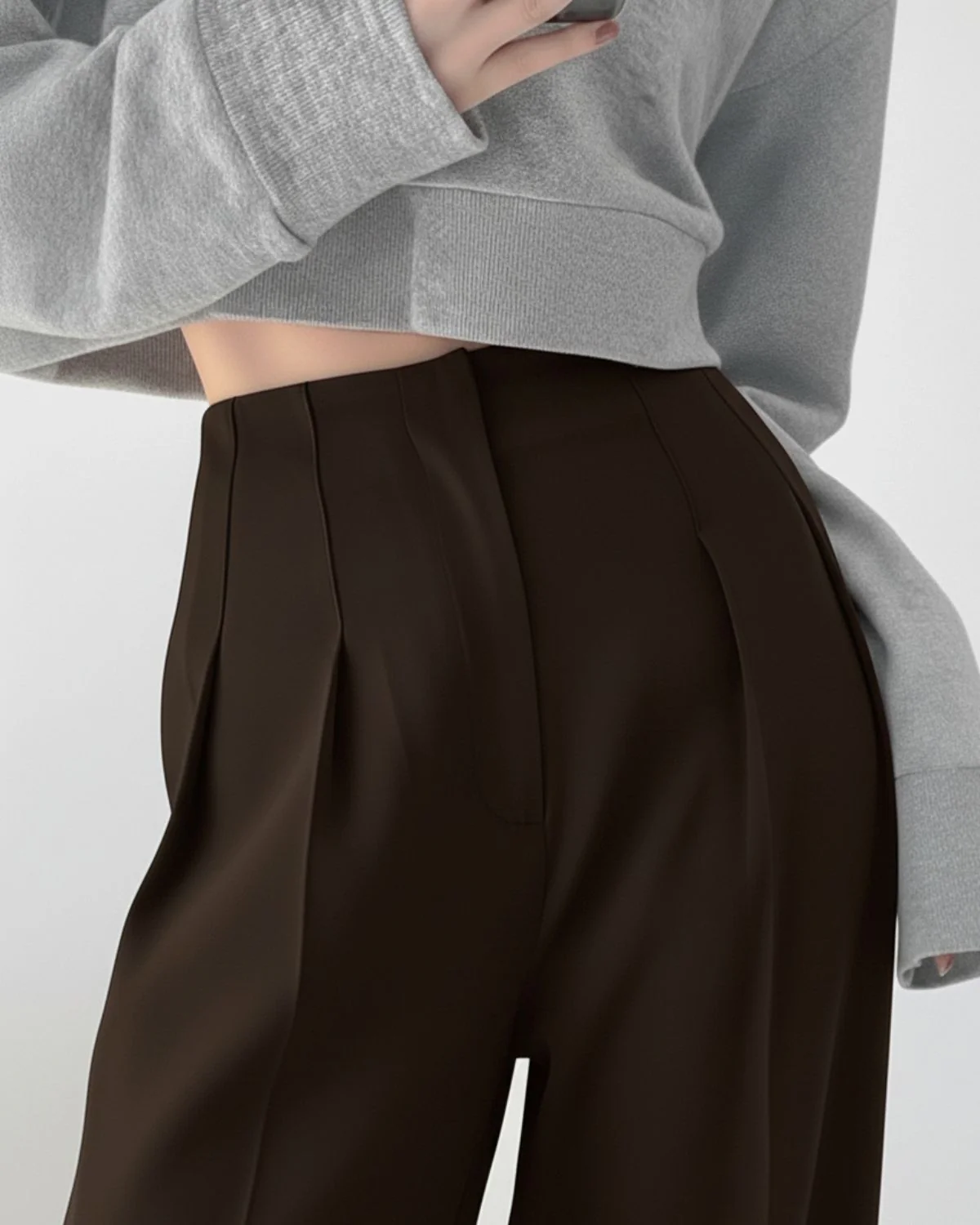 Dark Brown Smocked Detail Korean Trousers - Image 2