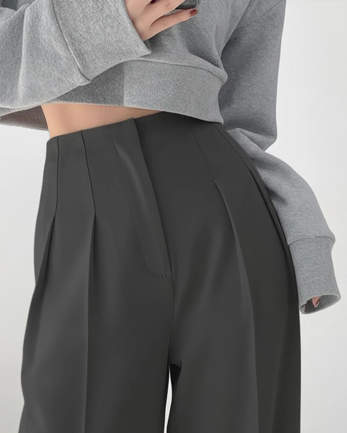 Dark Grey Smocked Detail Korean Trousers - Image 2