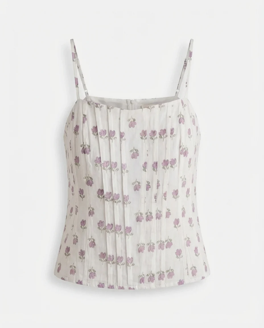 White Floral Pintuck Camisole Top - Image 4