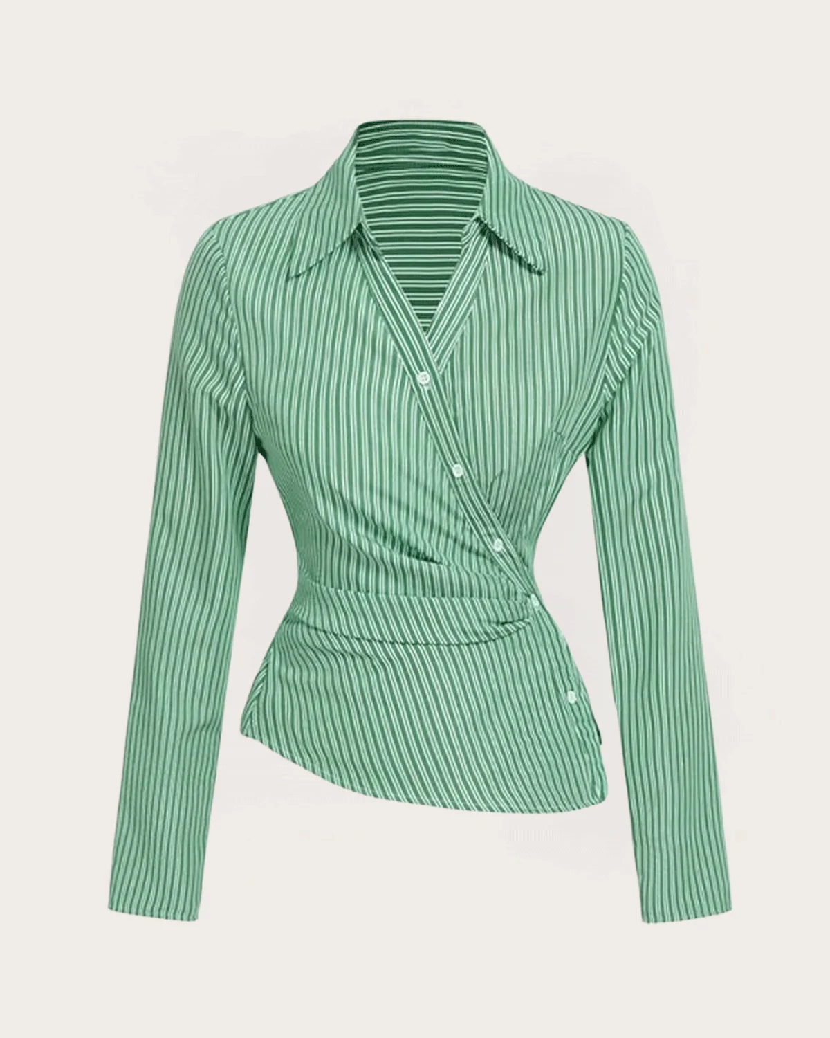 Green Stripe Asymmetric Hem Shirt