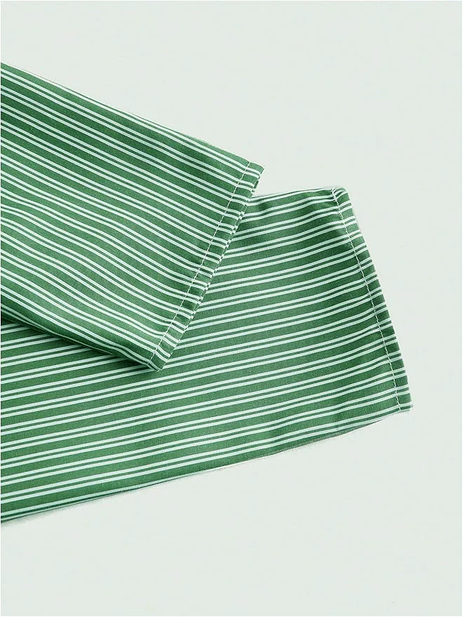 Green Stripe Asymmetric Hem Shirt - Image 3