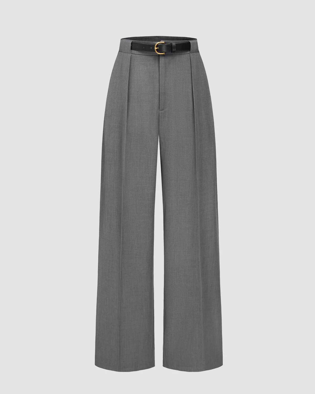 Grey Pleated Pants With Belt