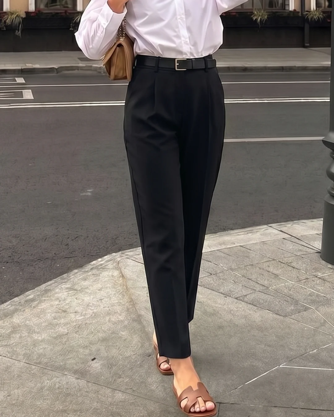 High Rise Black Tapered Trousers With Belt